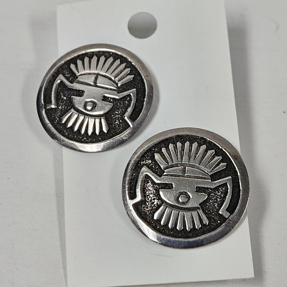 Vintage 925 Sterling Silver Etched Geometric Earrings Southwestern Boho Jewelry